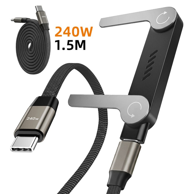 240W USB-C to USB-C Fast Charging 5ft Cable with Built-in Adjustable Phone Stand gallery