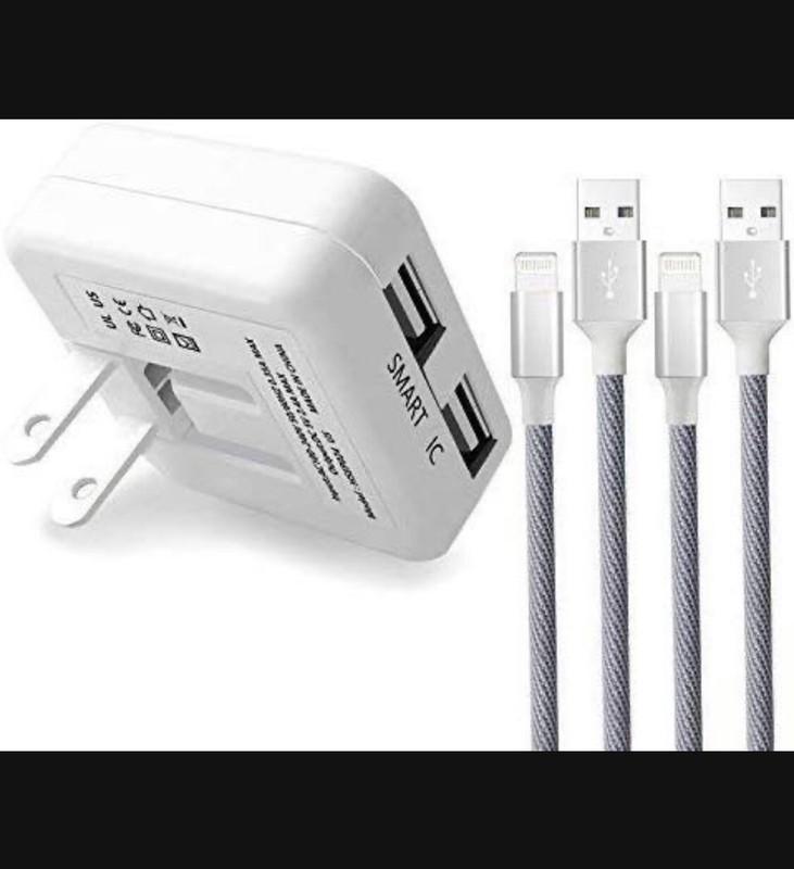 iPhone Cable 6FT Fast Charging with Dual Port USB Plug Wall Charger Trip Adapter
