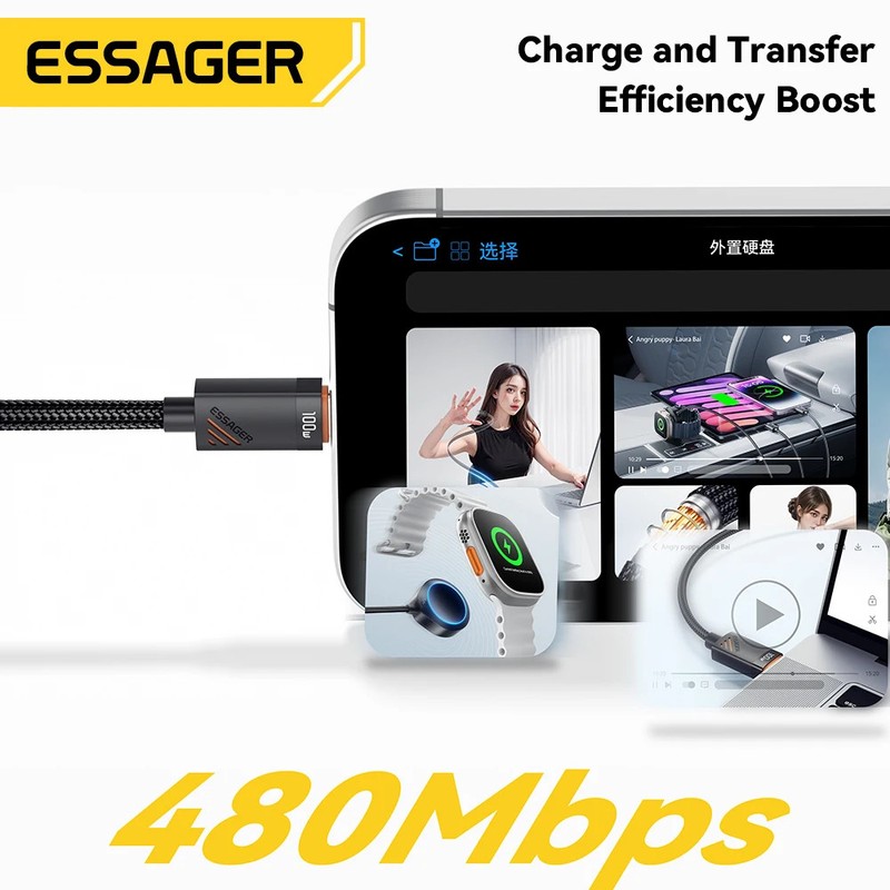 100W Spring USB-C to USB-C Cable PD Fast Charging for iPhone MacBook gallery