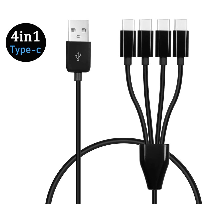 Black USB C Splitter Cable 4 In 1 Multi Charging 2.0 A Male To C 3.28 Ft Cord gallery