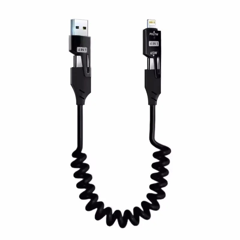 4 in 1 Fast Charging Cable USB A / Type C to Type C Coiled PD 65W gallery