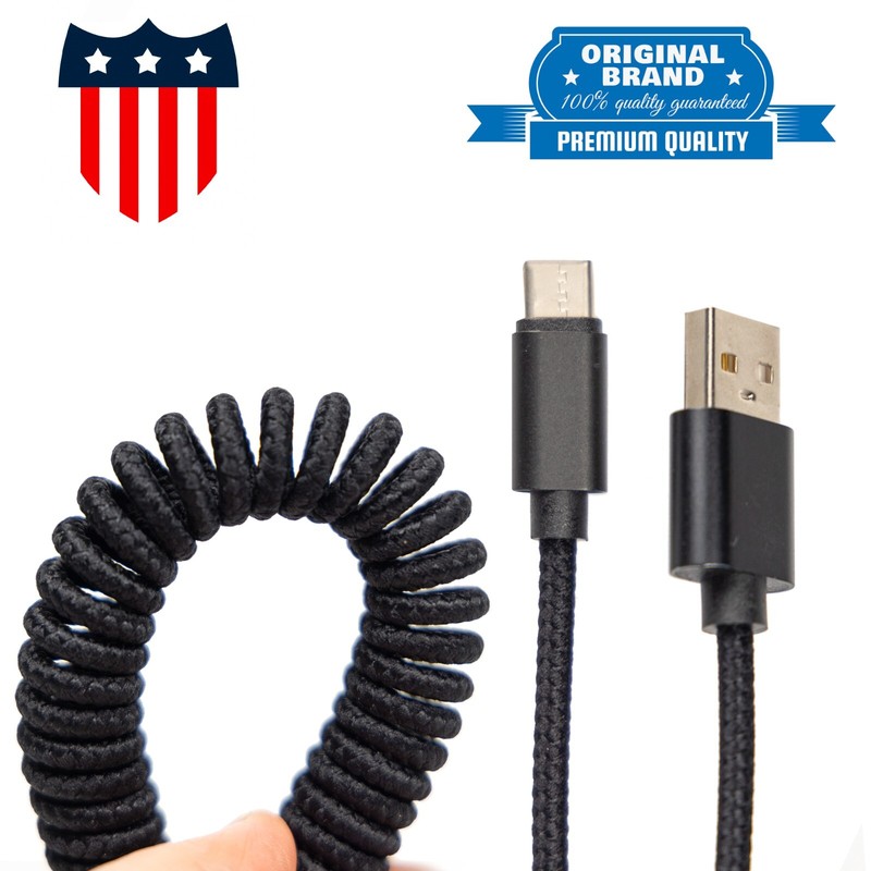USB-C Fast Charge Data Cable For Samsung/LG/Auto Car Spring Coile TYPE-C Cord