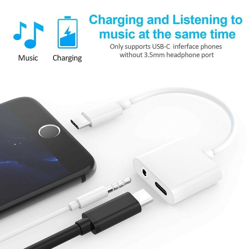 USB Type-C to 3.5mm Aux Headphone Passive Audio Adapter w/ Charging Passthrough