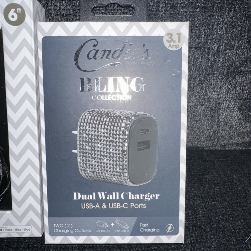 Candie’s Bling Collection Rhinestone Wall Charger & 6ft Cable Black Cellphone gallery