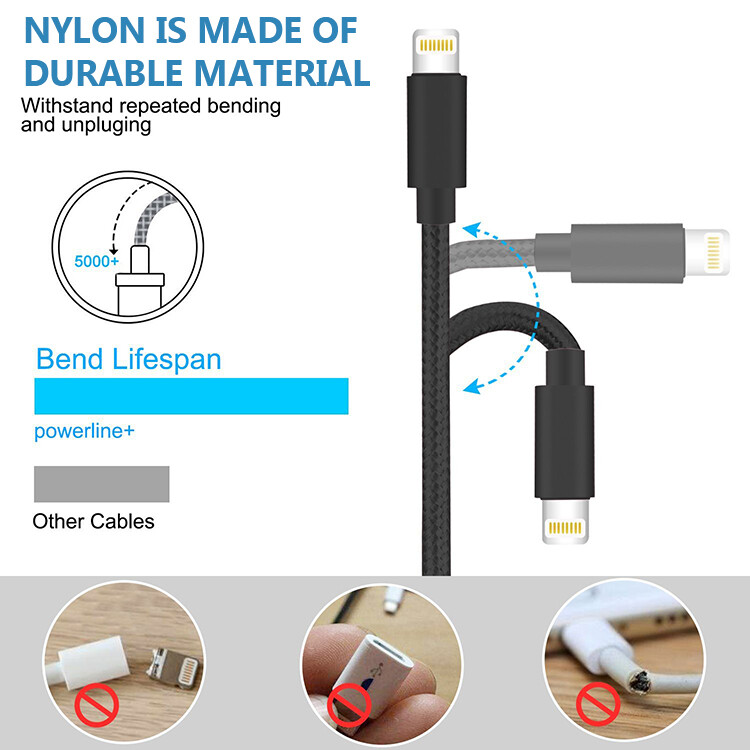 Iphone Charger Cable 3ft 6ft 9ft Apple Iphone 6s, 7, 8, 10, X, XR, 11 braided gallery