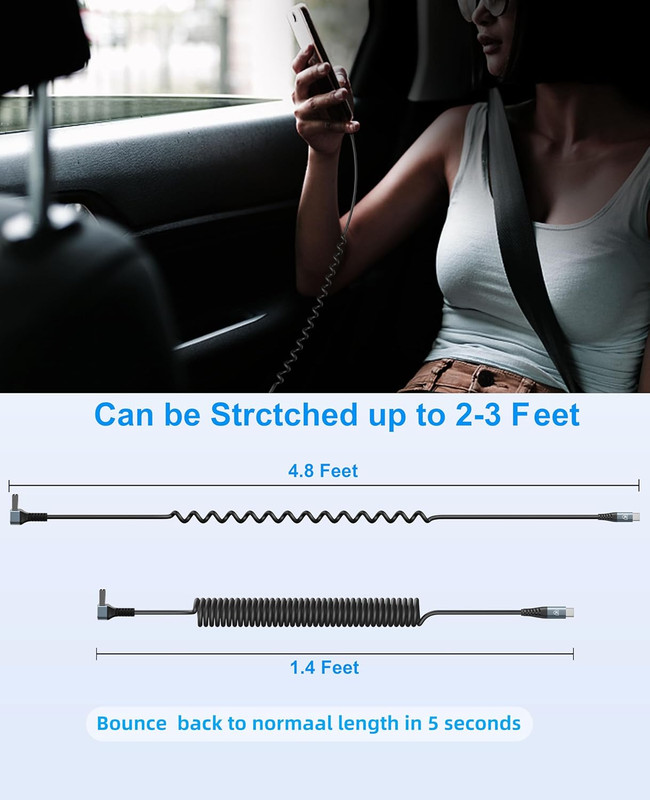 90 Degree USB a to USB C Cable, 2Pack 3Ft Coiled USB Type C Cable for Car, USB-C gallery
