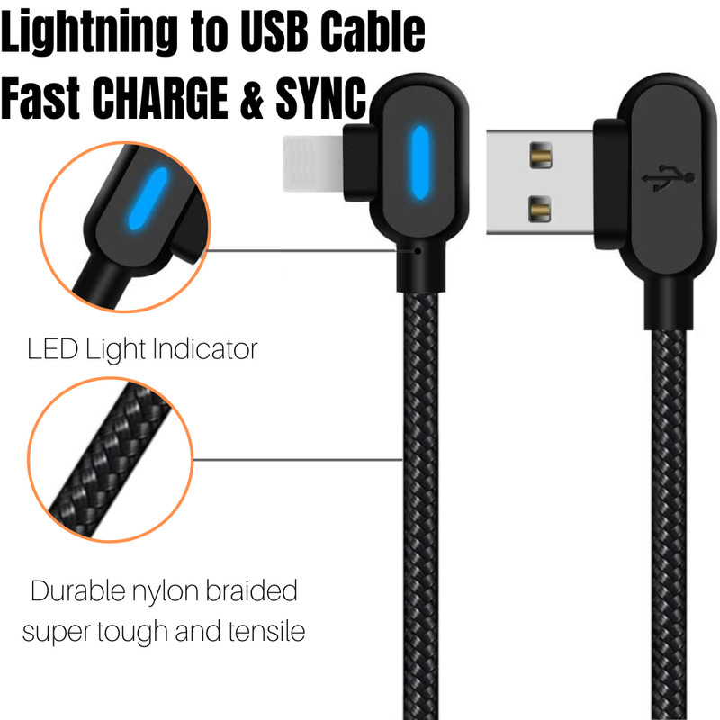 3 Pack 90 Degree Angle Elbow Data 3/6Ft USB Charging Cable For iPhone 13 12 11 8 gallery