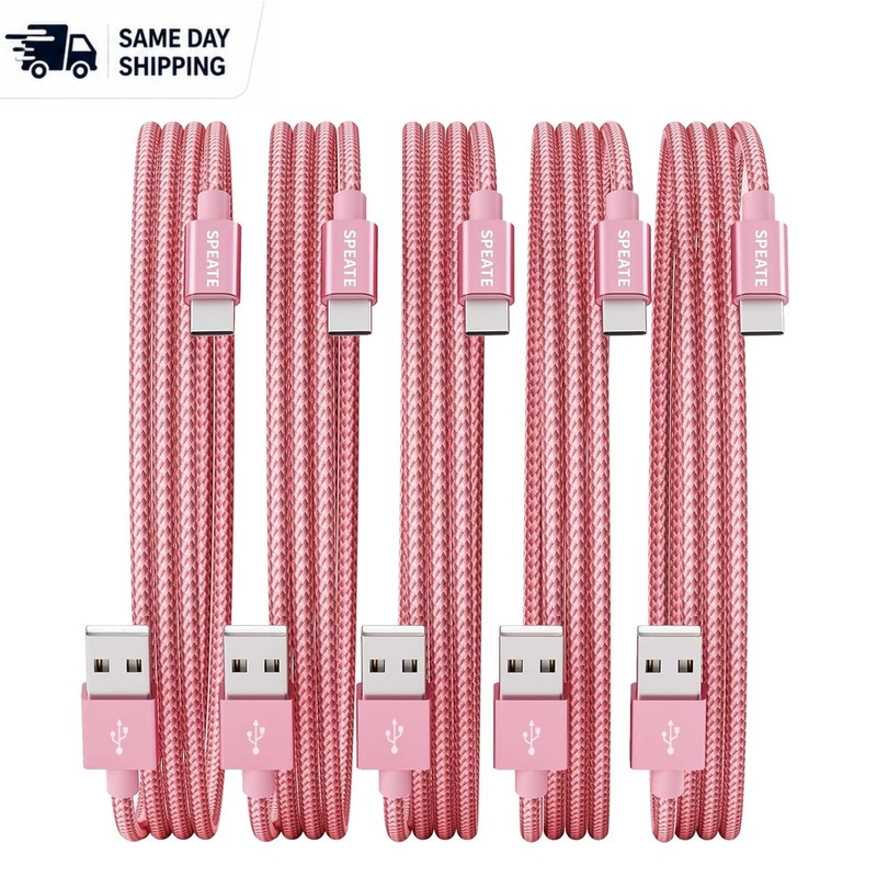 5-Pack Nylon Braided USB C Cable Set - Fast Charging & Data Transfer, 3-10FT