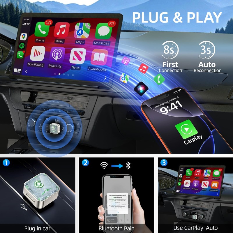 Wireless Apple CarPlay Adapter, 5.8G Quad-Core Chip No Latency, Aerospace Sil... gallery