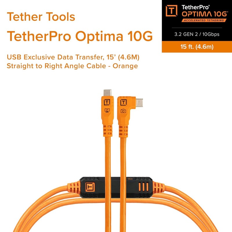 USB C Cable TetherPro Optima 10Gbps 15ft Orange gallery