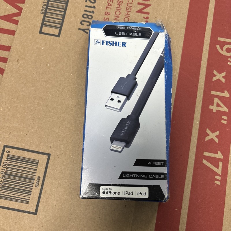 The Fisher Lighting Cable iPhone iPad High Quality 4’ Foot Black Cable Flat New