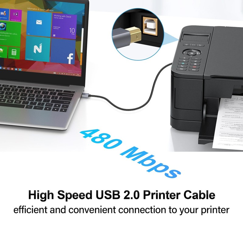 1 Ft USB A to USB B Printer Cable 2.0 Type A Male to B Male High Speed 2 PCS gallery