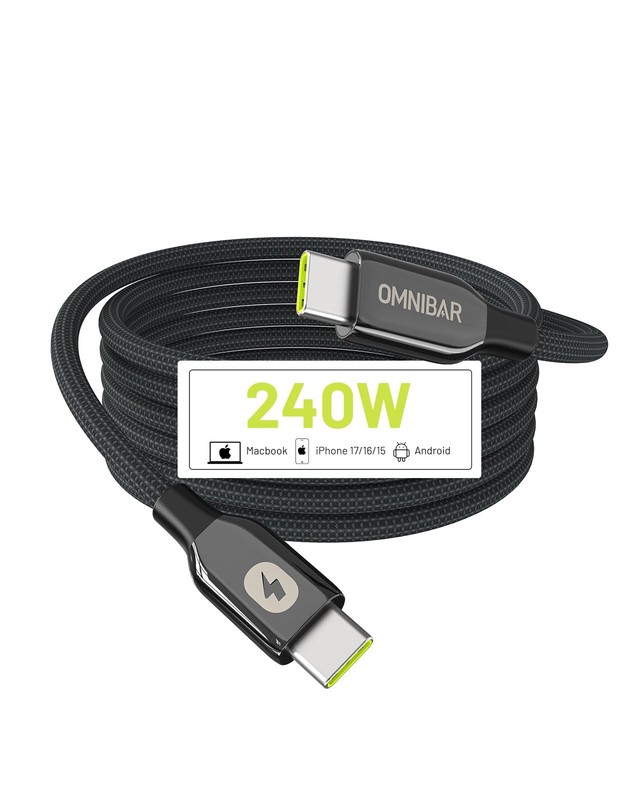 240W USB C To C Cable 6FT Woven Braided Black Fast Charging Premium Wire PC