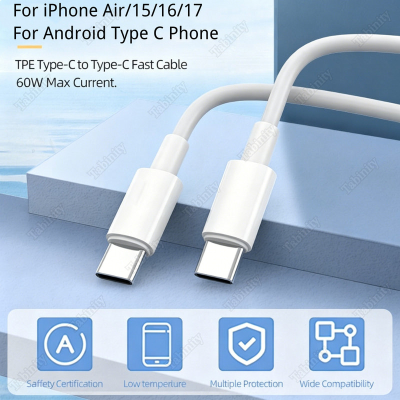 Fast Charger Cable PD 60W USB C Type C Cord Lot For iPhone Air 17 16 15 Samsung