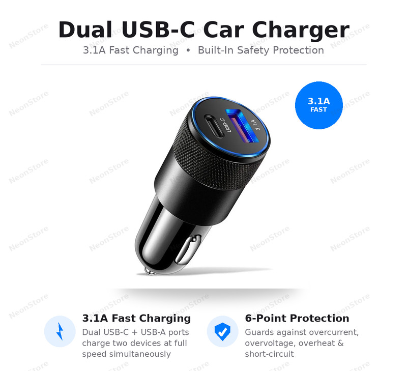 18W Dual USB Car Charger PD QC 3.0 Fast Type-C Charging Adapter Universal