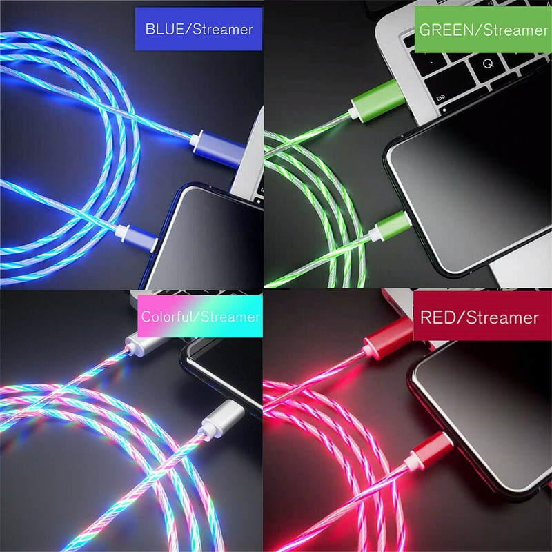 Lot 3 in 1 LED Fast Charging Cable Phone Charger Cord For IOS 8Pin Type-C USB