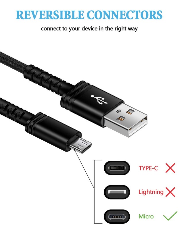 3.3 FT Nylon Braided USB Cable Mirco USB For Consumer Cellular Link II 2 Z2335CC gallery