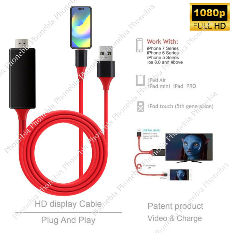 1080P Phone to HDMI HDTV AV TV Adapter Digital Cable For iPhone 14/11/12/Pro Max