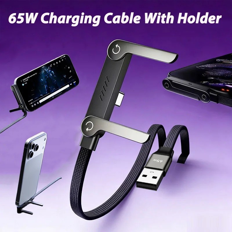 240W USB Fast Charging Cable With Foldable Phone Holder 2-in-1 Type-C gallery