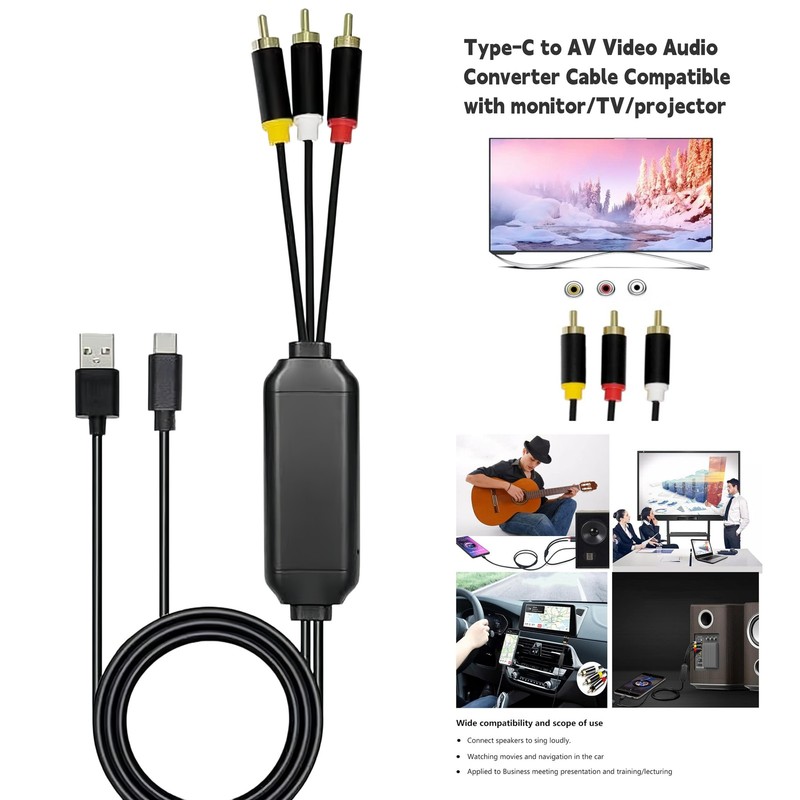USB C to RCA AV Cable Composite Video Audio Adapter for VCR DVD Projector Phone