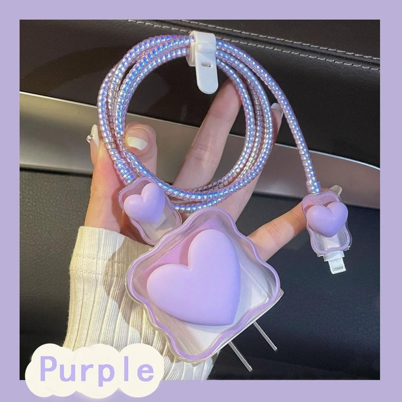 SOKPEWWM Waves Purple Heart Shape DIY 18W 20W Data Cable USB Charger 1.4m gallery
