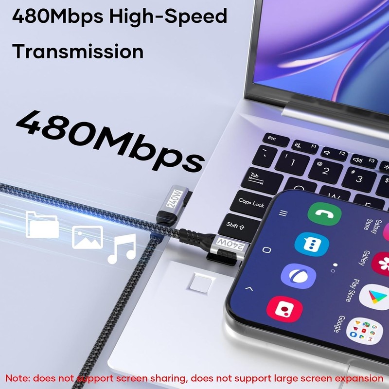 High-Speed 1.64FT USB C to C Cable, 240W PD 3.1, Right Angle Braided Design gallery