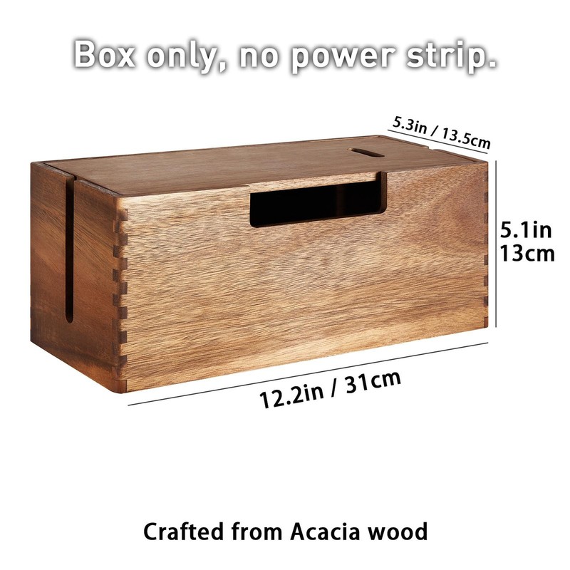 Acacia Wood Cable Management Box, Wooden Cord Hider & Organizer Color gallery
