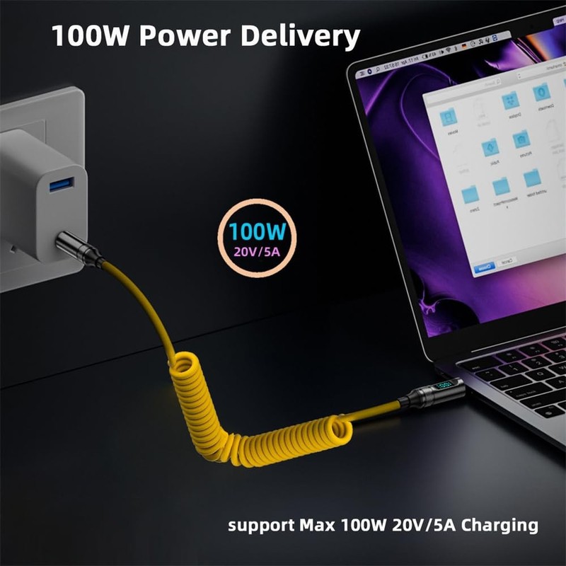 Stretch Coiled USB-USB4 Cable with Display 20Gbps 100W 8K for Laptop Disk -to... gallery