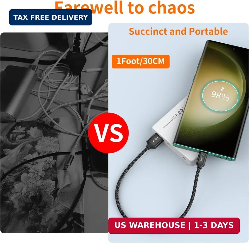 JXMOX Short USB C Cable (1ft 3-Pack), USB A to Type-C Charger Cord 3.1A Fast Cha gallery