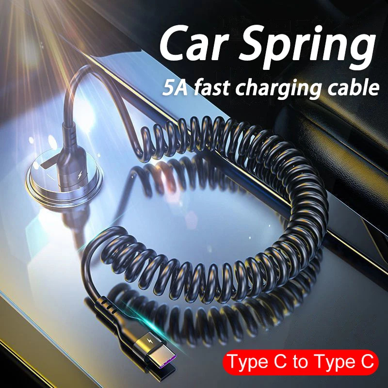 USB Type C 66W Car 5A Fast Charging Type C to Type C Spring Telescopic Cable For gallery
