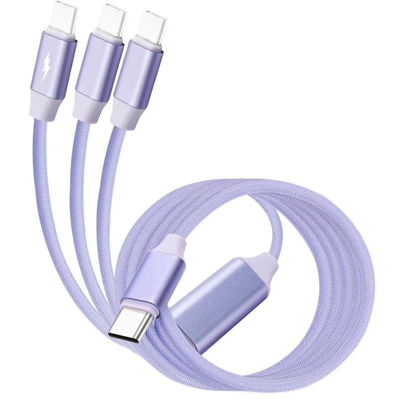 6A USB C to USB C Cable Splitter Fast Charging Cord 66W Type C Male 1 to 3 Male