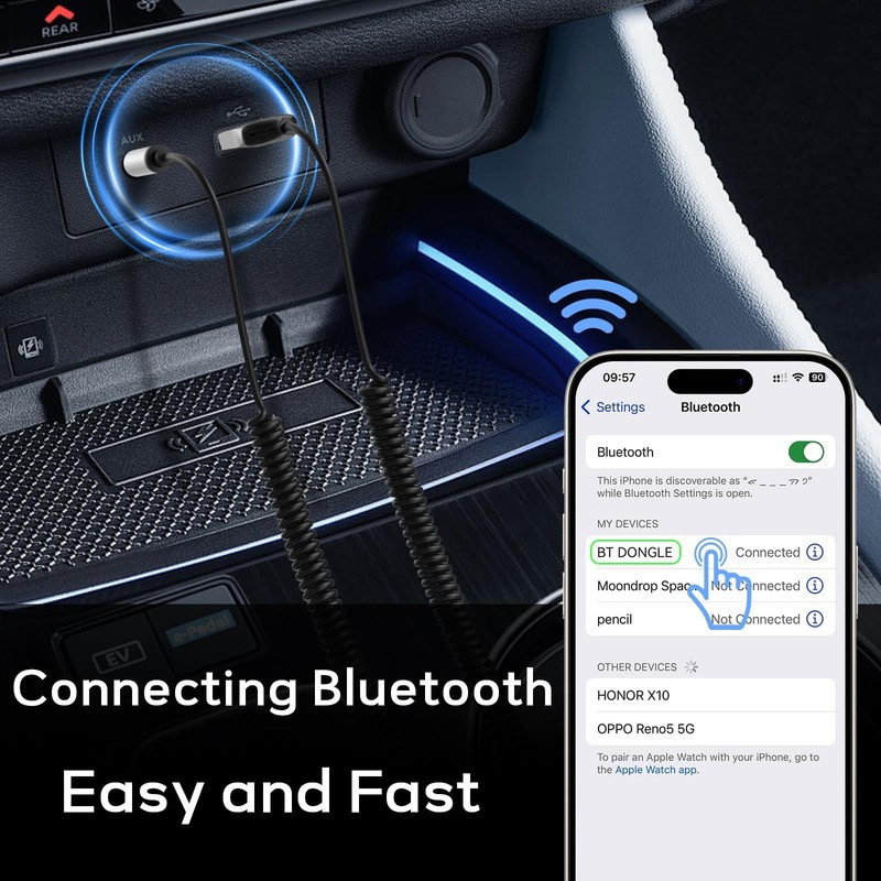 Aux to Bluetooth 5.3 Adapter for Car, USB 2.0 to 3.5mm Bluetooth Receiver Jac... gallery