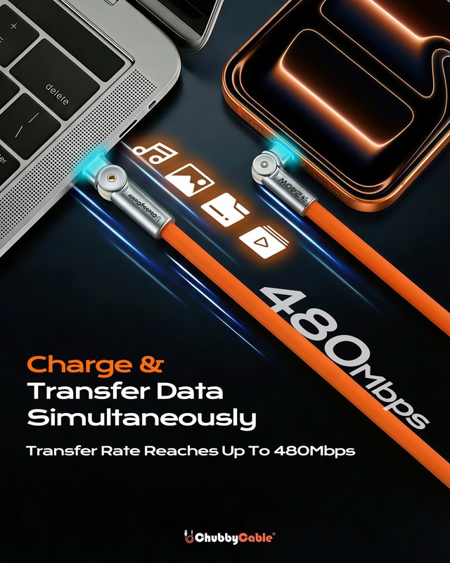 Chubby RotateX 240W Dual 180° Rotating Fast Charging Cable with LED Light Sof... gallery