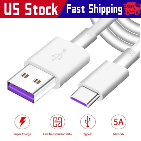 USB Type C Data Cable 5A Fast Charging USB-A to USB-C Charger Cord For Phone