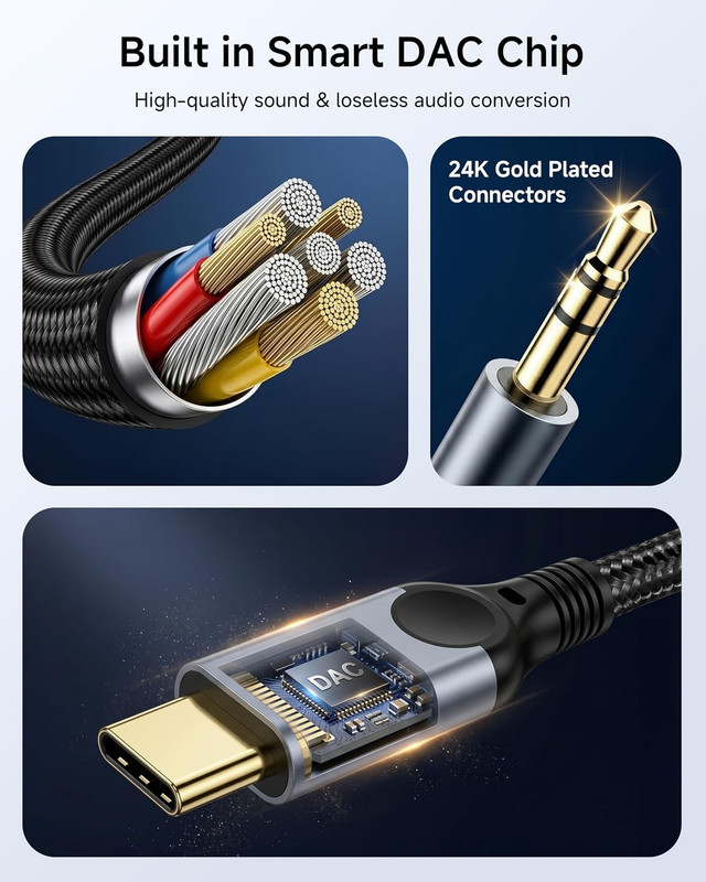 Aux to USB C Audio Cable [4FT], Type C to 3.5Mm Aux Cord Hi-Fi DAC Headphone Jac gallery