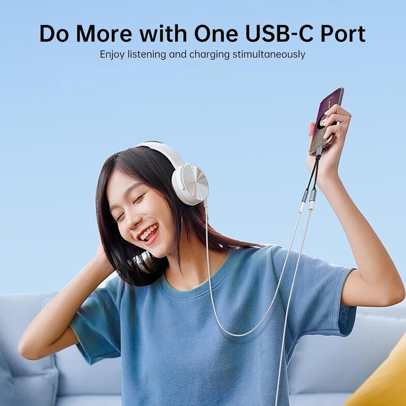 USB C to 3.5mm Headphone and Charger Adapter, 2-in-1 USB C to Aux Audio Jack and gallery