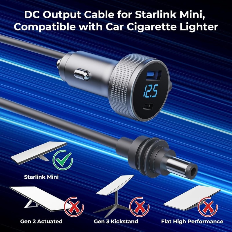 16.4FT 3in1 Starlink Mini Car Charger DC Power Cable+ Cigarette Lighter Adapter gallery