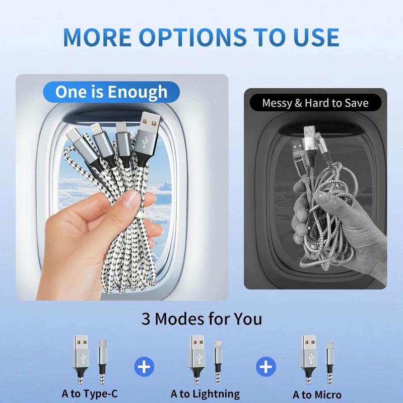 Multi Charging Cable, (2 Pack 4FT) Multi USB Charger Cable 3 in 1 Charging Ny... gallery