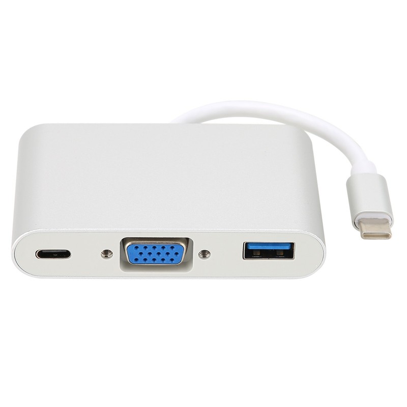 Type C to VGA+USB3.0+PD HUB Aluminum Alloy 3 in 1 Adapter for Mouse Keyboard U