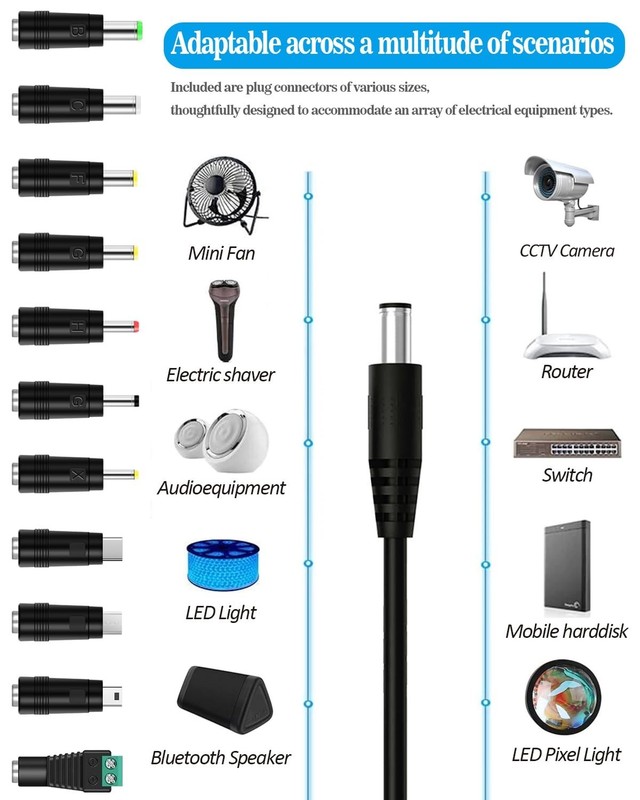 Versatile 5FT USB to DC 5V Power Cable with 11 Connectors for Charging Needs gallery