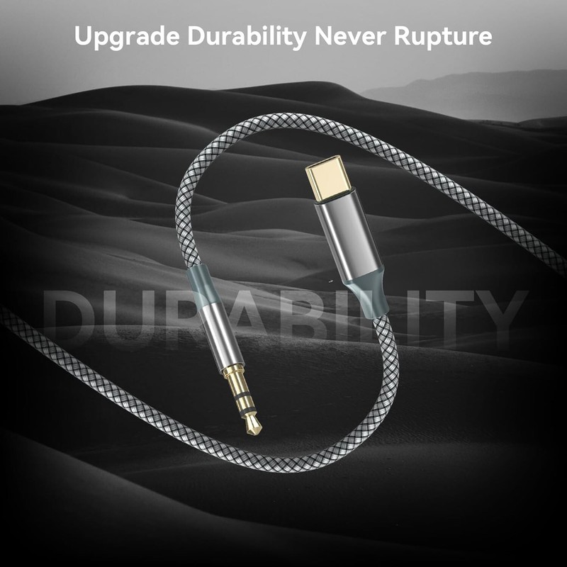 JXMOX USB C to 3.5mm Audio Aux Jack Cable (4ft 2-Pack), Type C 1-Pack, Grey gallery