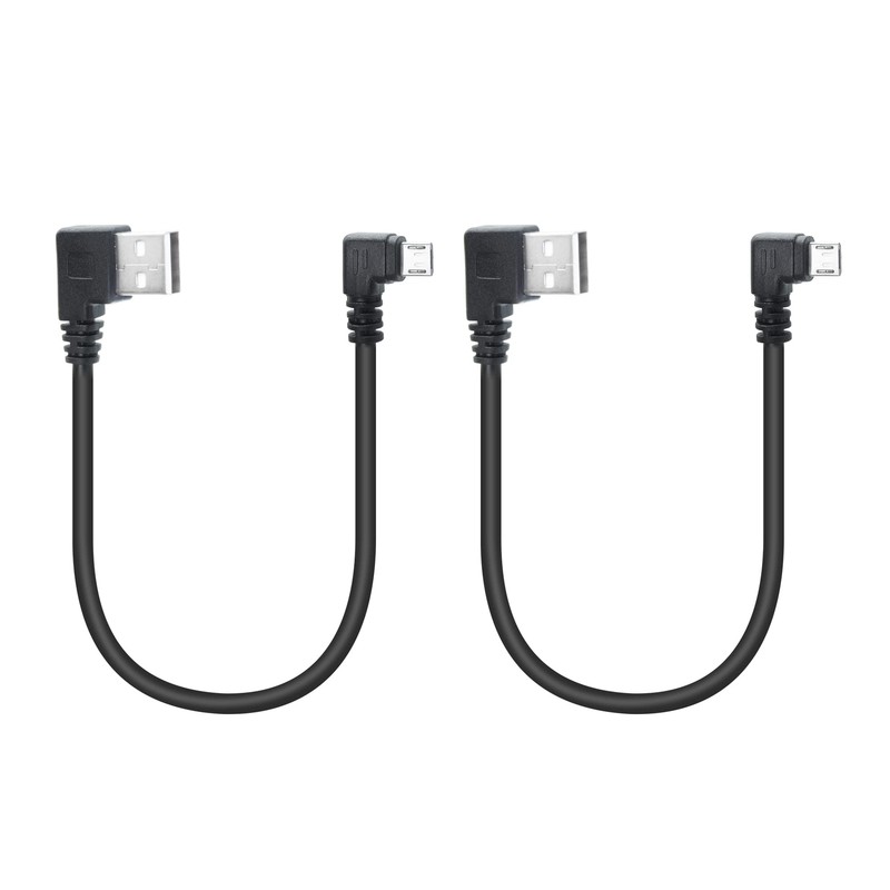 90 Degree Micro USB Cable 25cm USB A to Micro USB Charging and Data 2-Pack