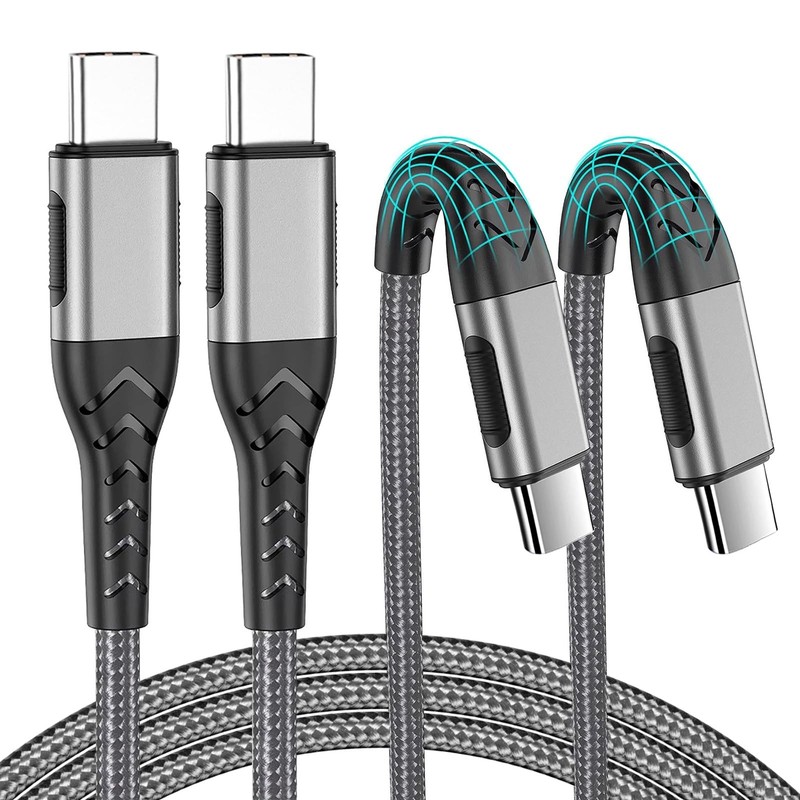 2 PCS USB C to C Cable 10FT 100W Fast Charging Cord Braided Gray For Phone