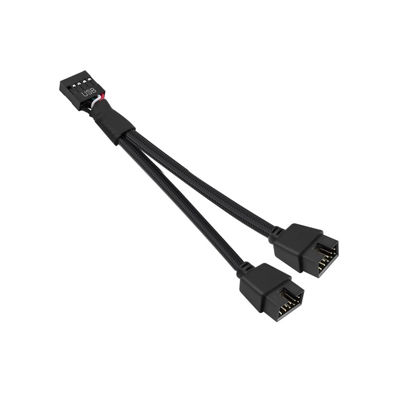 Motherboard USB 2.0 to Dual 9 Pin Extension Cable Splitter Braided Black