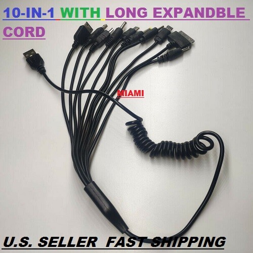 4-PK 10 In 1 USB Multi Plug Charger Cord PLUS 4-12V CAR LIGHTER