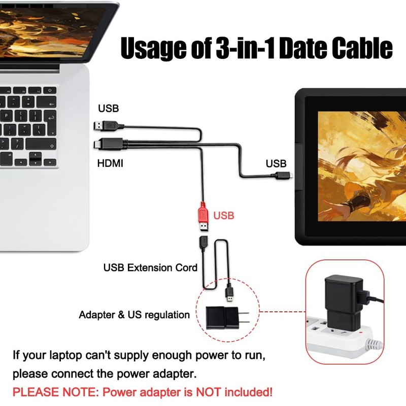 3-in-1 Cable only Suitable for xppen Artist10S Artist12Pro Artist13.3Pro Arti... gallery