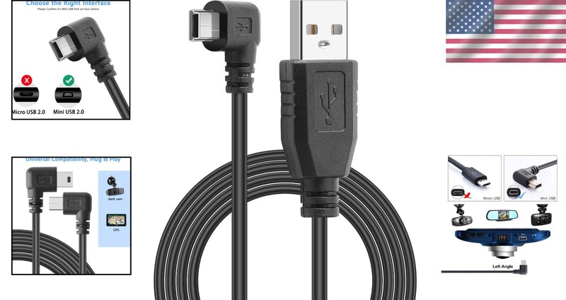 11.5FT Mini USB Power Cable - 90 Degree Left Angle for Dash Cam Charging gallery