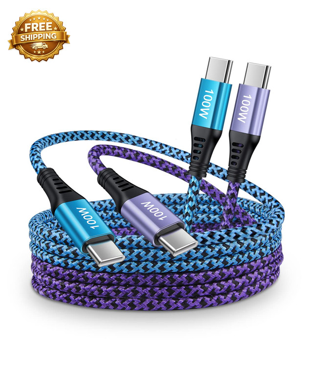 100W USB C Charger Cable 2Pack/6Ft PD 5A Super Fast Charging Type-C Cable