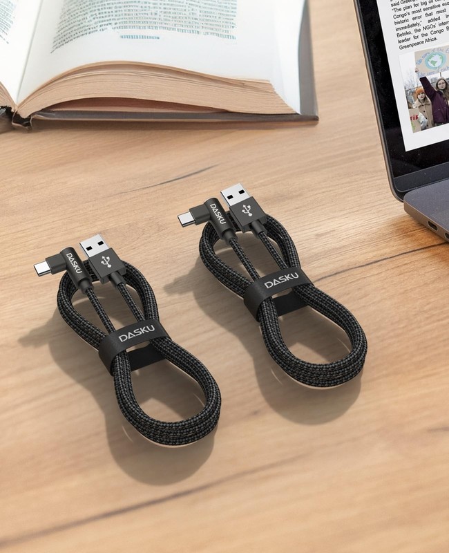 90° Right Angle USB C Cable 10ft 2-Pack - Fast Charging Heavy Duty Type C for iP gallery