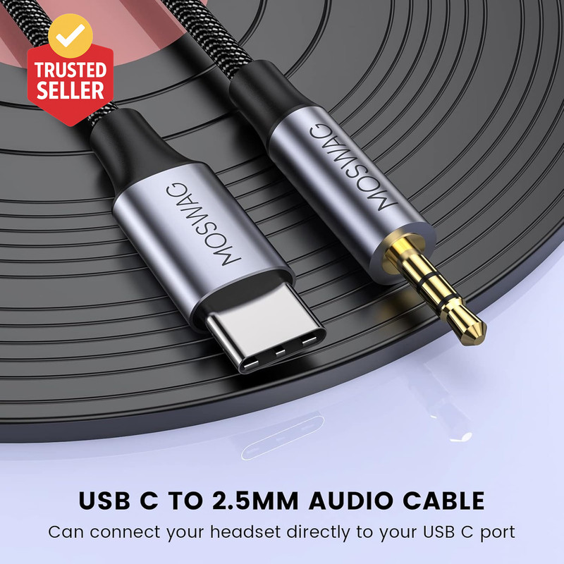 3.3Ft USB C to 2.5Mm Aux Audio Cable, USB C to 2.5Mm TRS Hi-Fi Nylon Braided Aux gallery